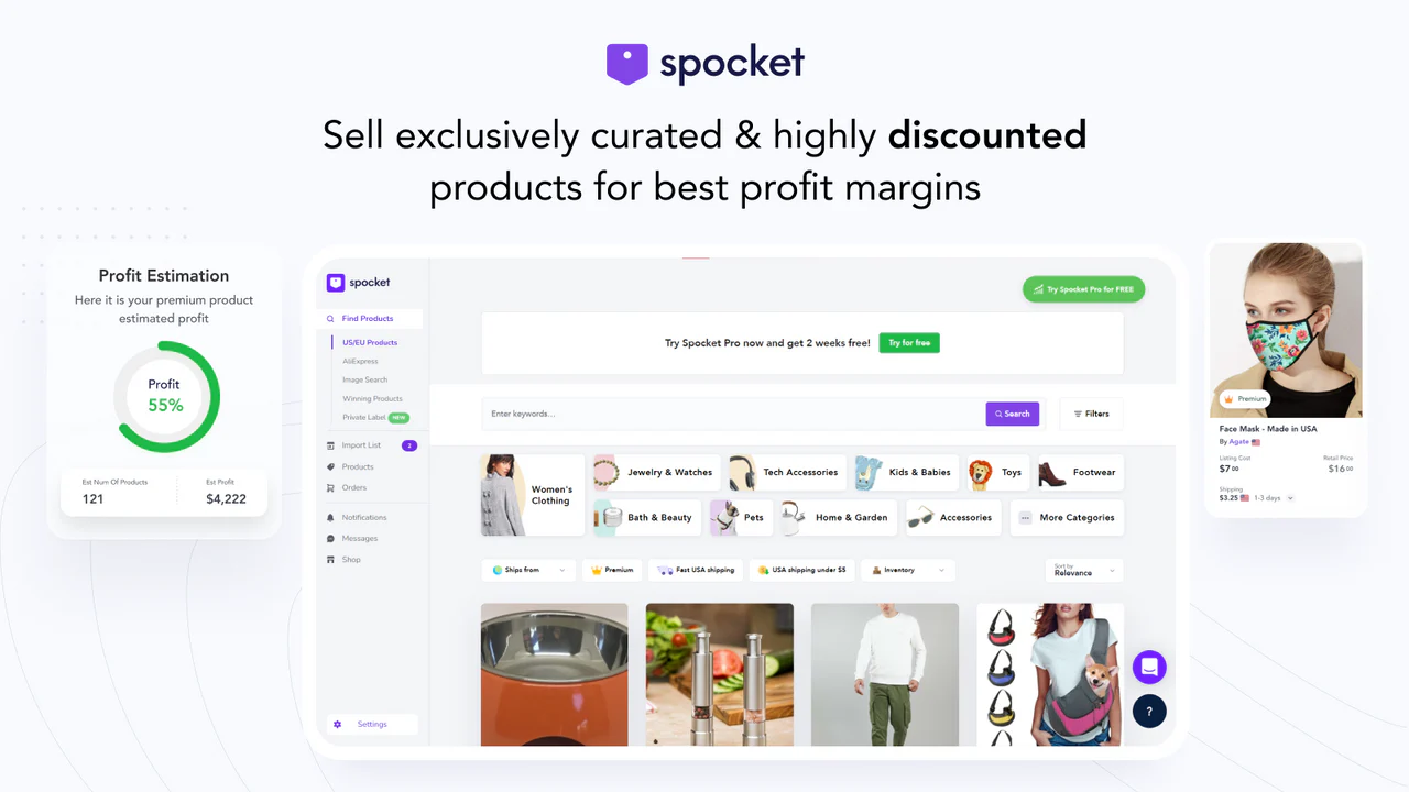 Spocket's user interface is clean, modern, and intuitive